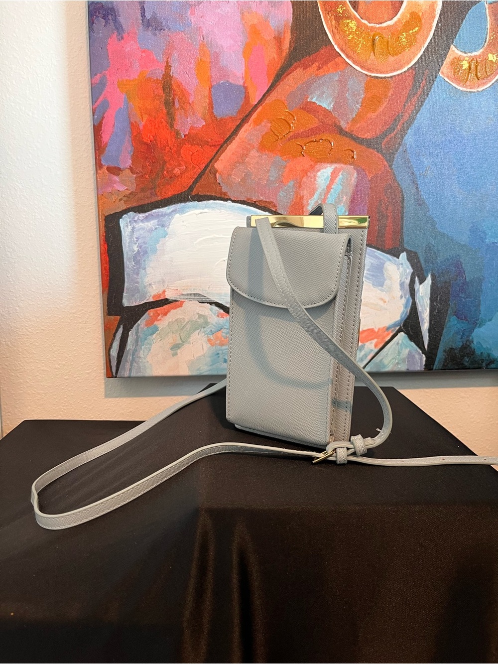 Madison West Light Blue Saffiano Phone Crossbody Bag
